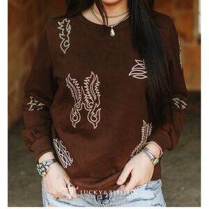 Brown Boot-Stitch Printed Sweater